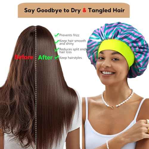 3+3 Large Satin Bonnets with Scrunchies for Women, Wide Band Hair Bonnet for Sleeping Braids Curly Hair