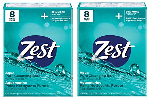 Zest Aqua Pure Cleansing Bar Soap 20% More Moisture 8 Count Pack of 2