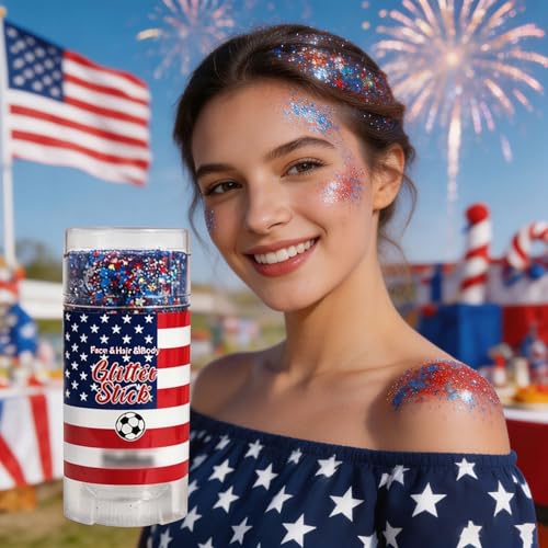 Red White Blue Glitter Stick - 4th of July Face Body Makeup