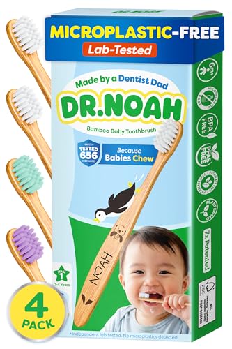 Dr. Noah Bamboo Baby Toothbrush, Microplastic-Free, 4 Pack