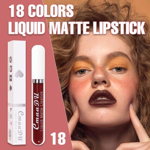 evpct 18 Colors Deep Red Matte Liquid Lipstick Set - Long Lasting