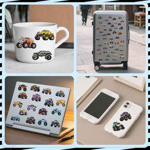 100 Pcs Monster Truck Temporary Tattoos for Kids, £¨2'' x 2''£©Individually Wrapped Tattoos, Car Themed Birthday Decorations, Party Favors Supplies