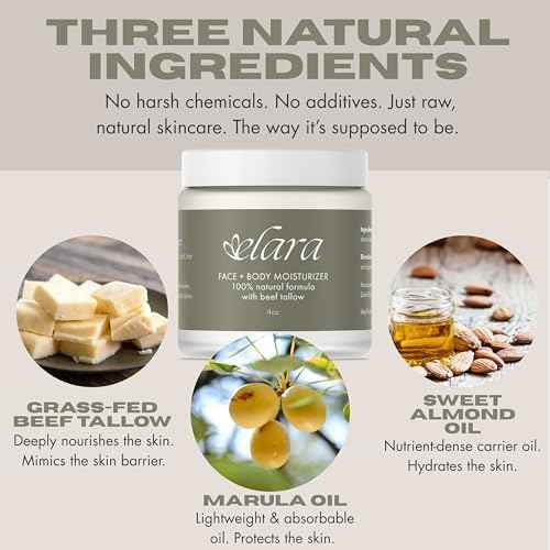 Elara Beef Tallow For Skin - Whipped Tallow Balm For Face And Body - 100% Grass-Fed Tallow Skin Balm With Marula And Sweet Almond Oil - 4 Fl. Oz. - Lavender