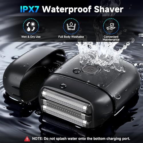 Electric Foil Shavers for Men: Mini Electric Razor with 3 Floating Blades, IPX7 Waterproof Foil Shaver, USB-C Rechargeable Shavers for Men with Travel Lock, Compact Grooming Gift for Home & Travel