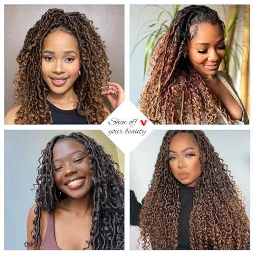 8 Packs Boho Faux Locs Crochet Hair 18 Inch Crochet Soft Locs with Curly Ends Pre-looped Goddess Locs Crochet Hair for Black Women 1B/30/27 Boho River Locs Crochet Hair