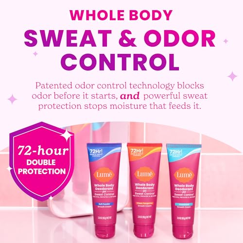 Lume Whole Body Deodorant Cream, 72 Hour Odor Control, 3 oz (2 Pack)