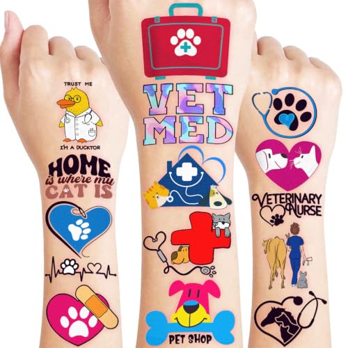 96 PCS Vet Temporary Tattoos for Kids & Adults