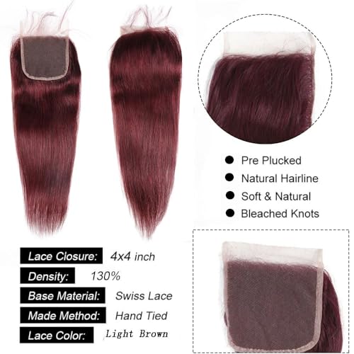 30 Inch Burgundy Lace Closure - 4x4 HD Transparent Human Hair