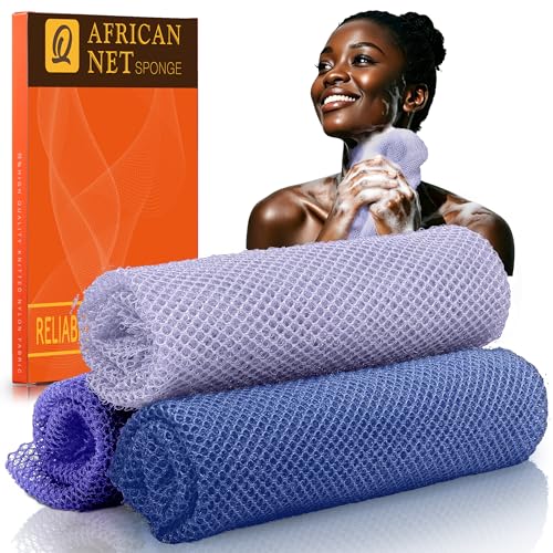 African Net Sponge 3 Pack Ocean Blue — Exfoliating Back Scrubbers, Quick-Dry