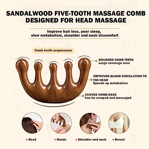Wooden Scalp Massager - 100% Natural Green Sandalwood Comb