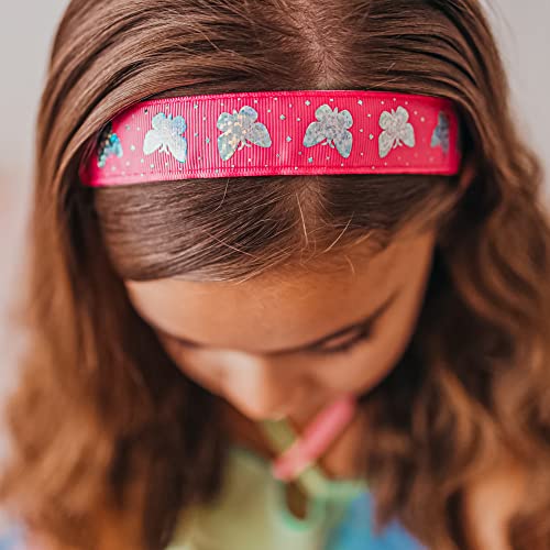 FROG SAC 6 Butterfly Headbands for Girls, Adjustable No Slip Glitter Hair Bands for Kids, Cute Little Girl Sports Head Bands, Sparkly Soccer Gymnastics Headband, Sparkle Hair Accessories