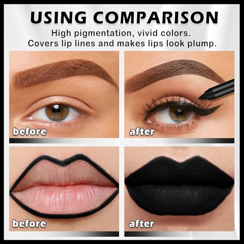 Black Lipstick Black Lip Liner Set Matte Lipstick 2PCS Long Lasting Lip Stain and Lip Liner Set for Halloween Cosplay Goth Makeup