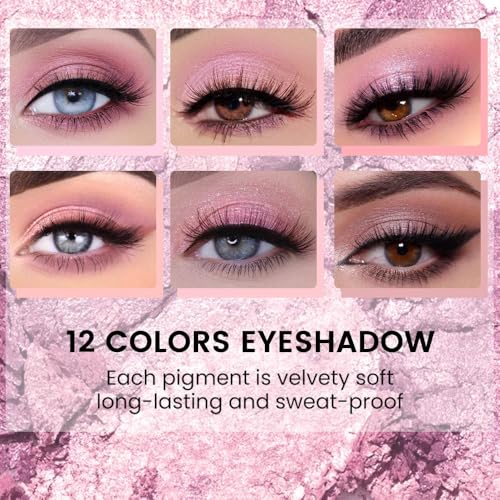 12Colors White Purple Eye Shadow Palette Makeup,Highly Pigmented Matte Shimmer Eyeshadow Palette White Purple Eye Shadows Long Lasting Waterproof Blendable Naturing-Looking,Great for Travel Gift Kit