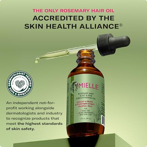 Mielle Organics Rosemary & Mint Hair Oil - Strengthening Biotin Oil Infused Frizzy & Damaged Hair Care - Split Ends & Dry Scalp Treatment to Support Longer, Healthier Strands, 2oz