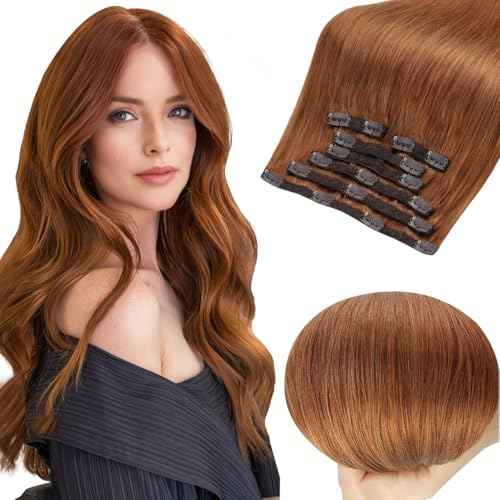 Full Shine Orange Clip in Hair Extensions Real Human Hair, Copper Extensions for Women Real Hair, 18 Inch Remy Double Weft Hair Extensions Clip ins for Thick Hair, 18inch 7 Pcs 120G