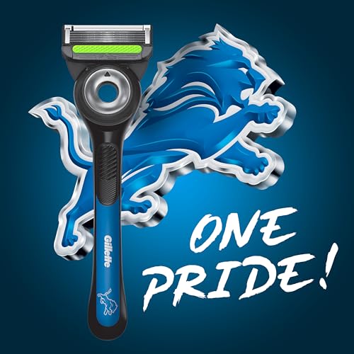 Gillette Labs Special NFL Lions Edition Shaving Razor for Men - 1 Handle, 4 Razor Blade Refills & Magnetic Stand, GilletteLabs with Exfoliating Bar