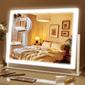 ROLOVE Lighted Makeup Mirror 16.3"x12.6", Hollywood Vanity Mirror with 10X Magnifier, 3 Color LED Lighting Modes, Smart Touch Control & 360¡Æ Rotation, Tabletop Makeup Mirror (White, Gift Ready)