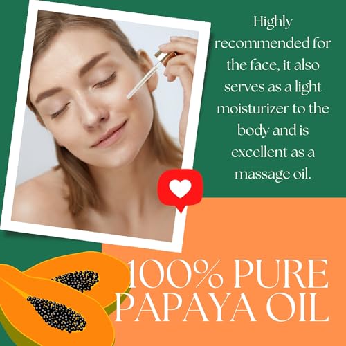 Best Nature's Cosmetics Pure Papaya Seed Oil - Cold-Pressed Organic Papaya Oil for Face, Skin, and Hair, Anti-Aging, Moisturizer, Natural Enzyme-Rich Carrier Oil (1oz)