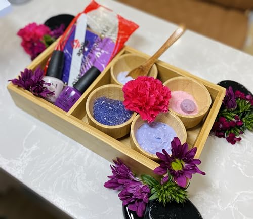 Bamboo Pedicure Spa Tray Set with 4 Bowls & Spoon