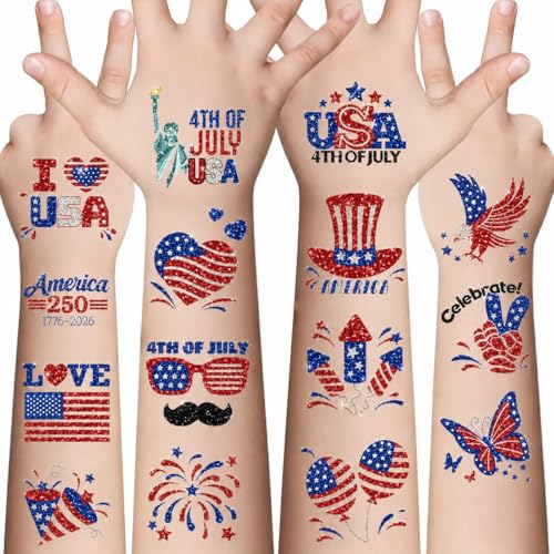 40 Pcs Patriotic Temporary Tattoos - Glitter Freckles & Stickers
