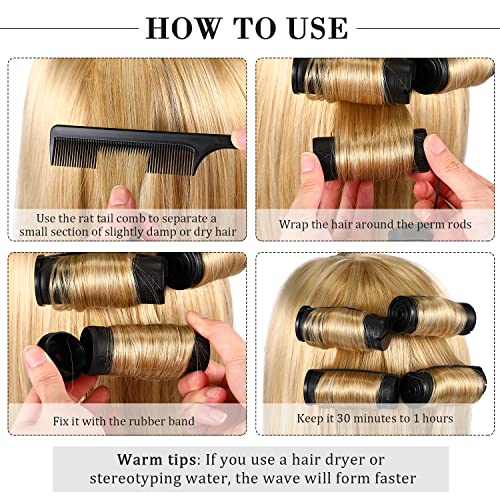 24 Pcs Hair Perm Rods with Tail Comb - Curling Hair Styling Tool Set