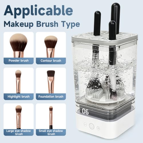 White Automatic Makeup Brush Cleaner Machine with Deep-Clean Silicone Scrubber