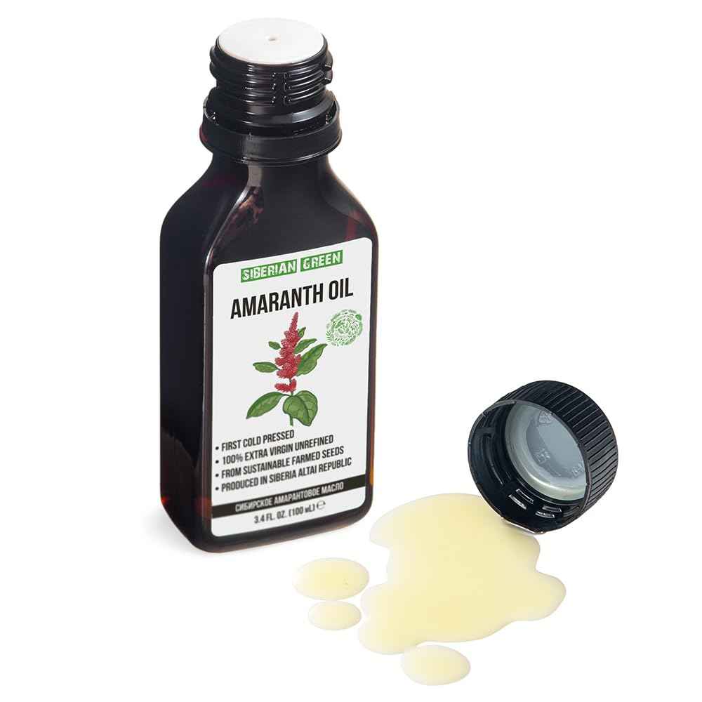 Siberian Amaranth Oil | 100% Natural Extra Virgin Cold Pressed 100 ml / 3.4 fl oz | Unrefined Raw No-GMO Vegan | Exclusive Food Grade