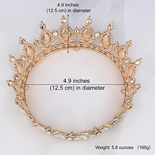COCIDE Gold Crown for Women Aurora Borealis Crystal Tiara Bridal Hair Accessory
