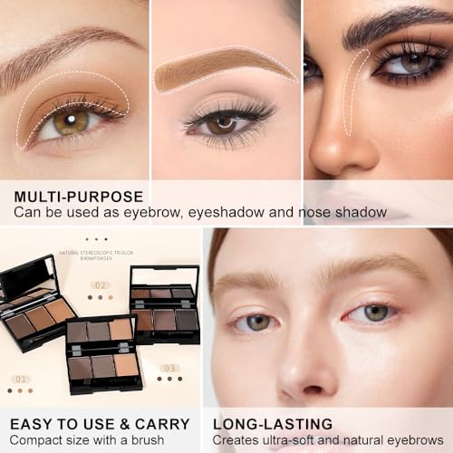 Eyebrow Powder Kit - 3 Shades Dark Brown with Brush