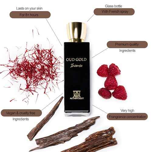 Oud Gold Incense - Arabian Perfume for Women and Men, Unisex Perfume 2.7oz (80ml) - Inspired by L.V O.mbr? N.omade,Strong & Seductive - Oud, Rose, Saffron, Amberwood & Raspberry