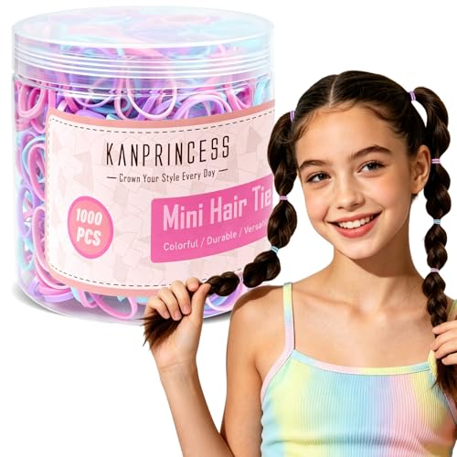KANPRINCESS 1000pcs Mini Hair Rubber Bands - Soft Elastic Ties for Kids & Adults