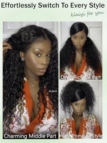 KLAIYI Water Wave Glueless Lace Front Wig 20" Human Hair