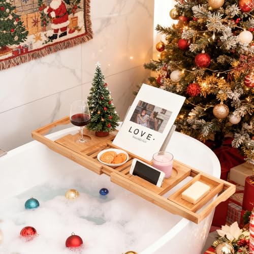 Utoplike Natural Bamboo Bath Caddy Tray for Tub - Adjustable & Elegant