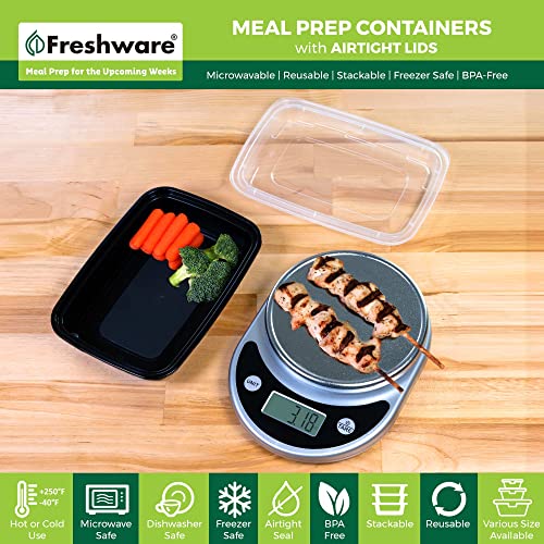 Freshware Meal Prep Containers 15 Count (Pack of 1) Compartment Food Storage Containers with Lids, Bento Box, BPA Free, Stackable, Microwave/Dishwasher/Freezer Safe (28 oz) (Color May Vary)