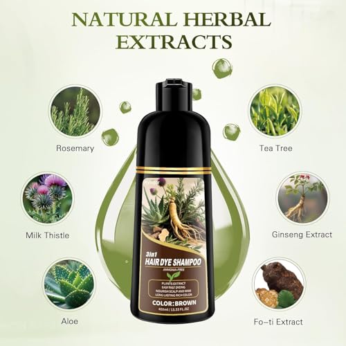 Brown Hair Dye Shampoo - Gray Coverage 3-in-1 Formula