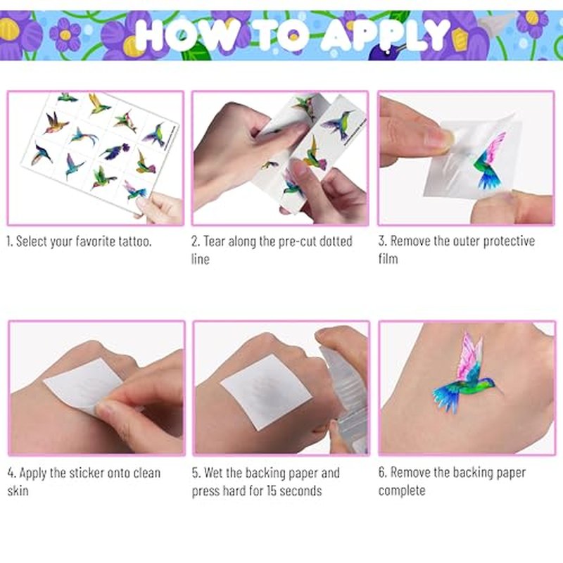 96PCS Colorful Hummingbird Temporary Tattoos Themed Birthday Party Decorations Favors Supplies Decor Spring Flying Nature Bird Tattoo Stickers Gifts For Kids Adults Boys Girls School Prizes Carnival