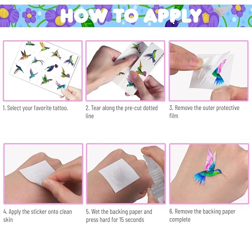 96PCS Hummingbird Temporary Tattoos for Kids & Adults