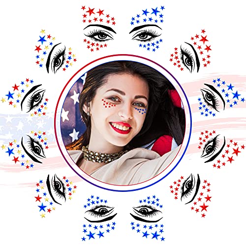 4th of July Face Gems - 6 Patriotic Rhinestone Stickers