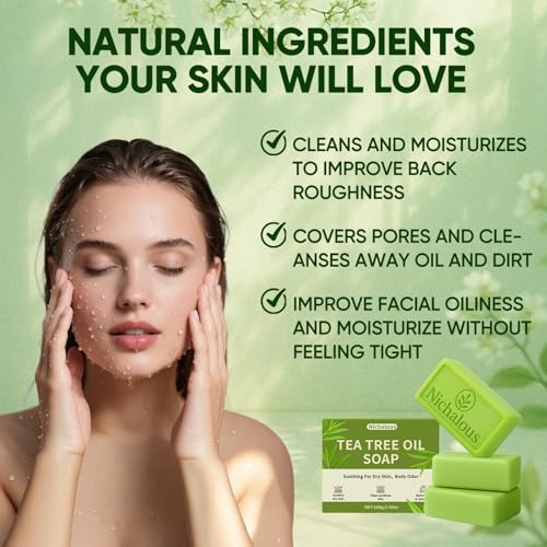 Tea Tree Oil Soap Bar - 3PCS Natural Cleansing Soap with Coconut Oil