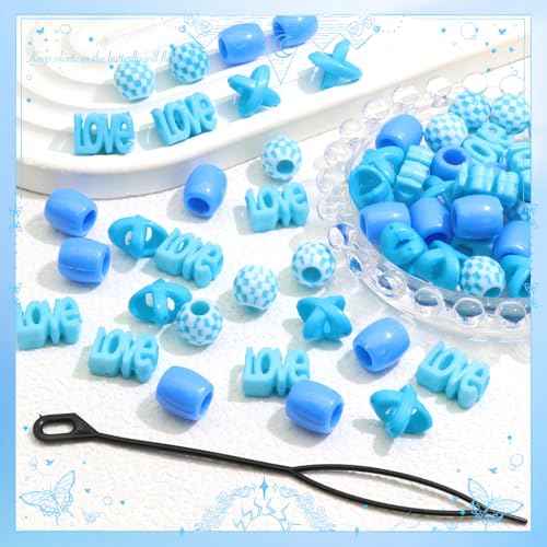 NAISKA 60Pcs Loc Hair Beads Dreadlock Jewelry for Braid Multi Shape Blue Beads Hair Clips Dreadlock Accessories Acrylic Hair Tube Decoration Hair Cuffs Rings for Women and Girls