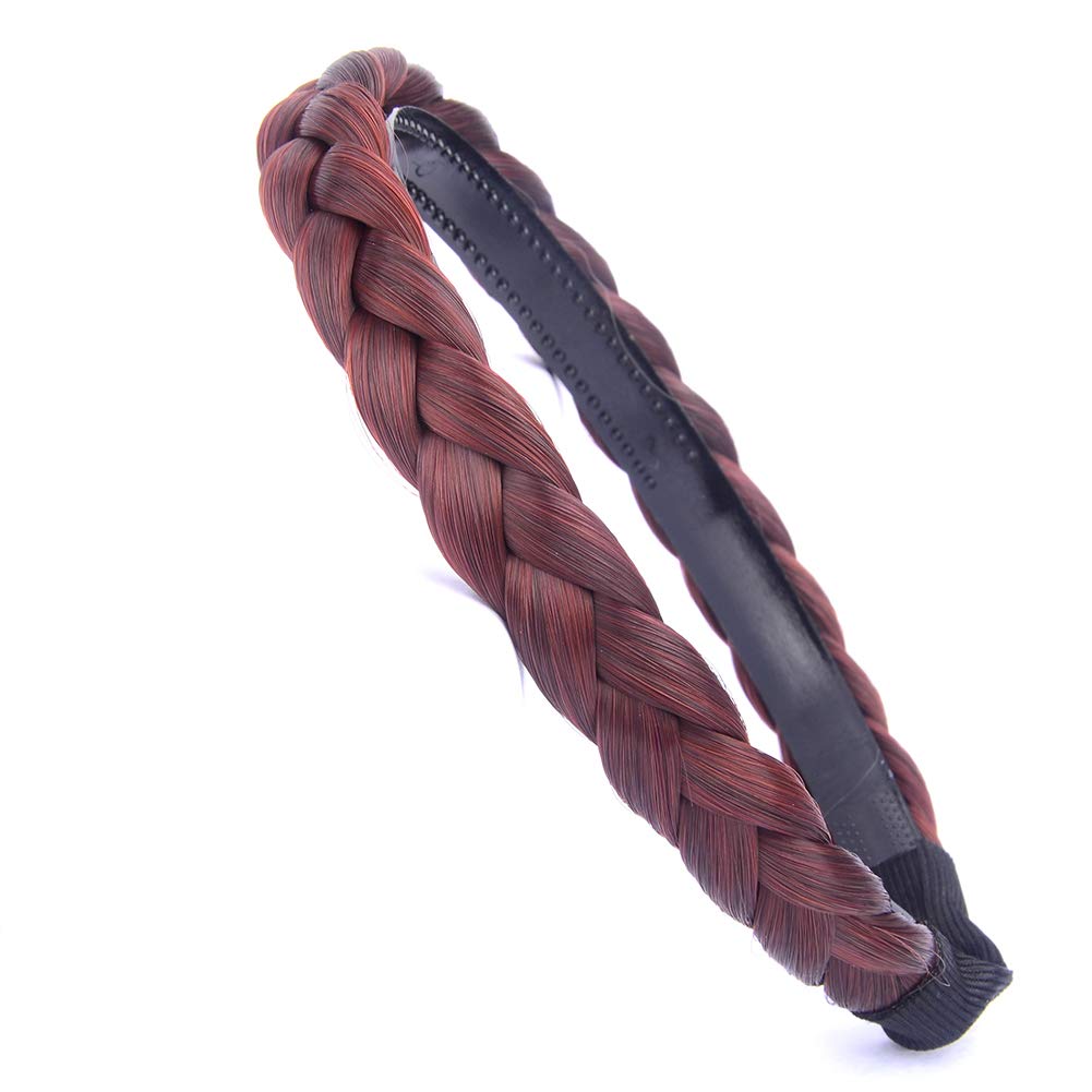 Gledola Braided Headband With Teeth Braids Hairband With Tooth Synthetic Hair Band Plaited Hairband For Women (Burgundy)