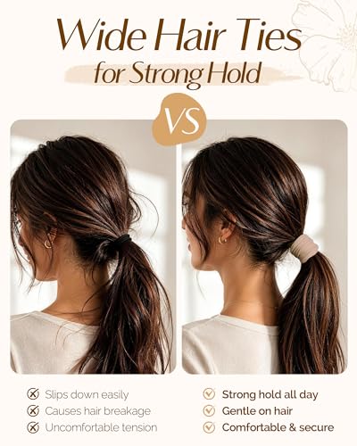 YANIBEST Classic Seamless Nylon Hair Ties for Strong Hold, No Crease - Medium Thick Hair