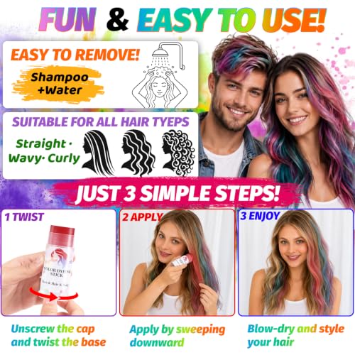 Temporary Hair Chalk Stick - 9 Vibrant Colors, Washable