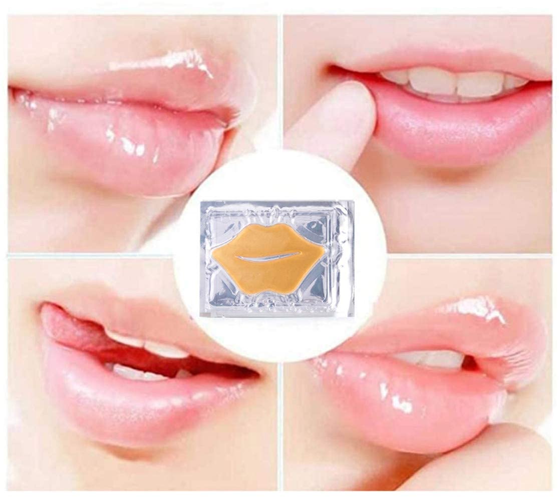 24K Golden Crystal Lip Masks 30 Pieces Hydrating Lip Plumper Mask Collagen Nourishing Lip Care Gel Pads Remove Dead Skin Anti Chapped & Anti-Aging Lip Patches