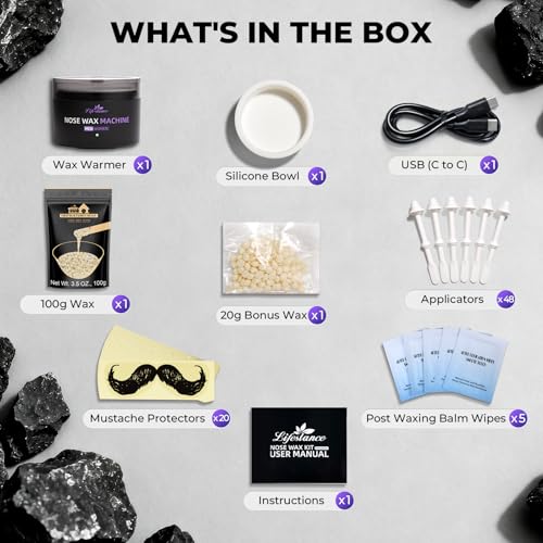 Lifestance Nose Wax Kit for Men & Women - 120g Nose Hair Wax Kit with USB C - Fast Heating, Smart Temp Control, 48 Sticks, Painless Ear Hair Removal, Compact, Travel-Ready, Multi-Accessories