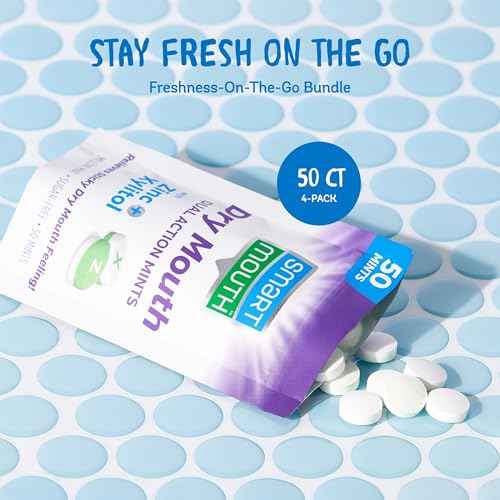 SmartMouth Dry Mouth Dual-Action Mints - Sugar-Free - 50 Count, 4 Pack, Mellow Mint