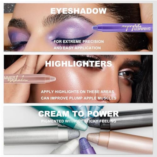 Navy Blue Eyeshadow Stick, Blendable Creamy eyeshadow Eye Brightener Stick, Waterproof Eyeshadow Pencil Long Lasting Crayon, Smooth Shimmer Eye Shadow Highlighter Eye Liner Makeup.#8 navy blue shimmer