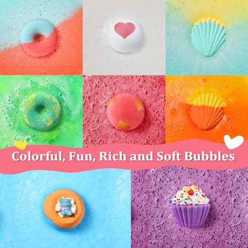Bath Bombs for Girls Kids & Women, 8pcs Organic Bath Bombs, Bubble Bath Self Care Valentines Birthday Christmas Gifts for Kids Girls, Mothers Day Gifts for Wife, Mom, Women & Her