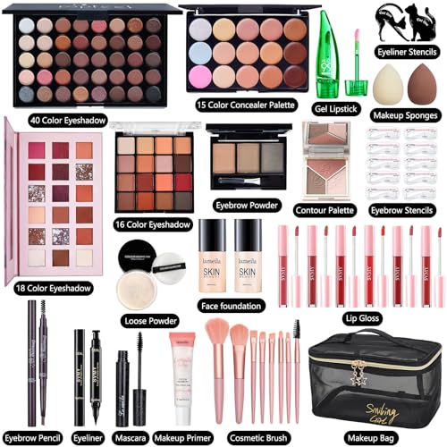 All-in-One Makeup Kit for Women - Complete Cosmetic Set with Brushes & Travel Bag