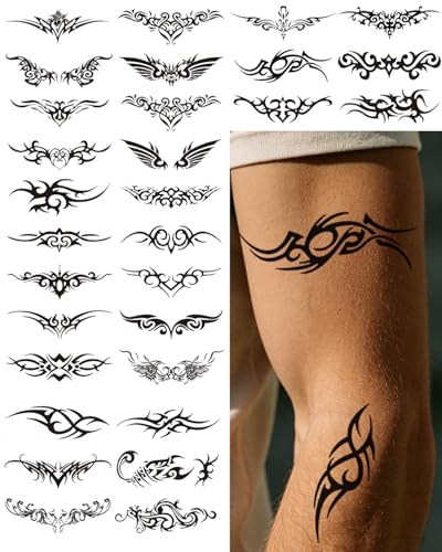 30-Piece Tribal Temporary Tattoos for Adults - Black Waterproof